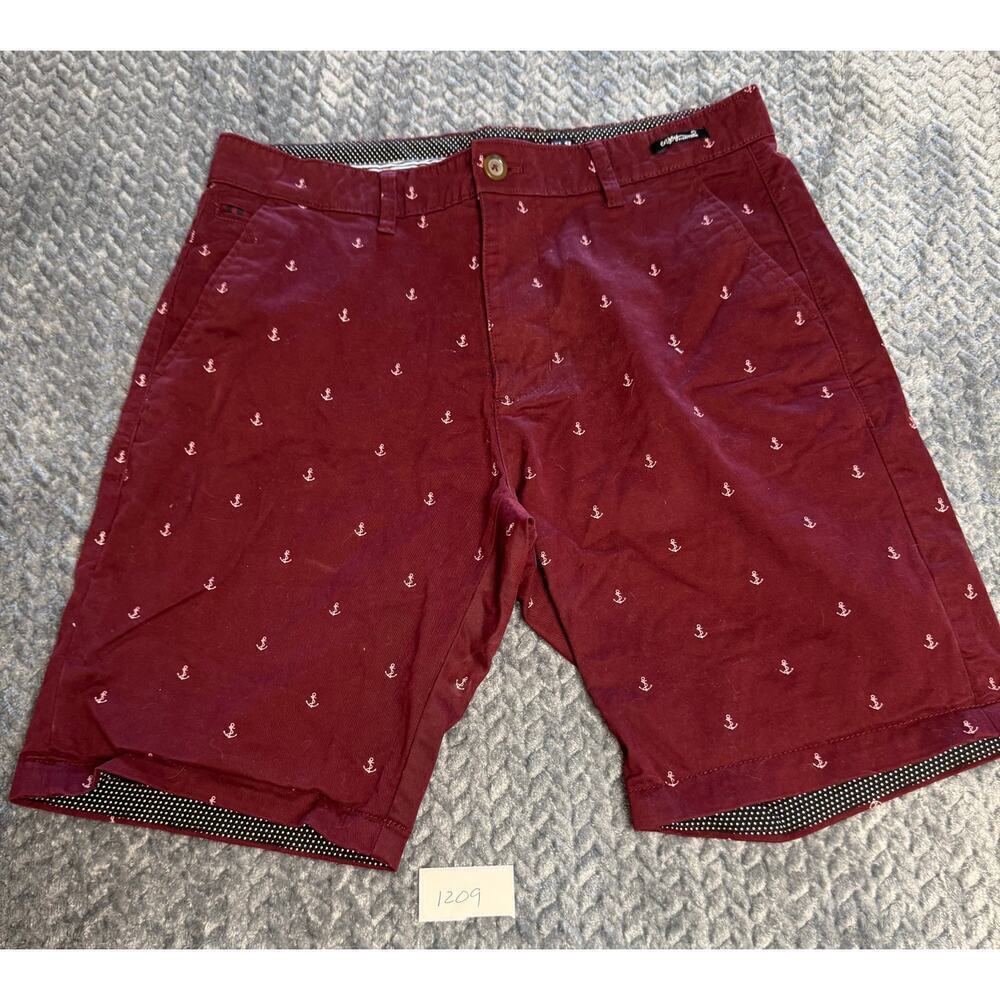 Denim & Flower Ricky Singh Men's Shorts Cranberry Burgandy Gold Anchor Size 32